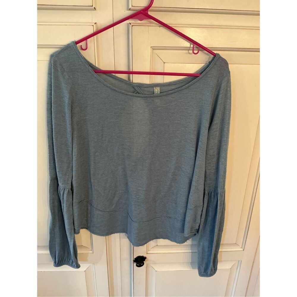 Free People Bubble Sleeve Ribbed Top Sz S Long Sleevev